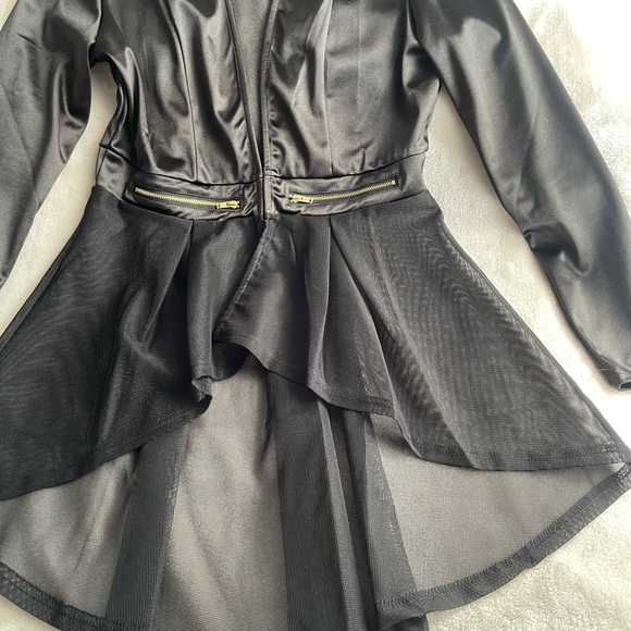 Black high-low Satin Mesh Fashion Top - Picture 3 of 15